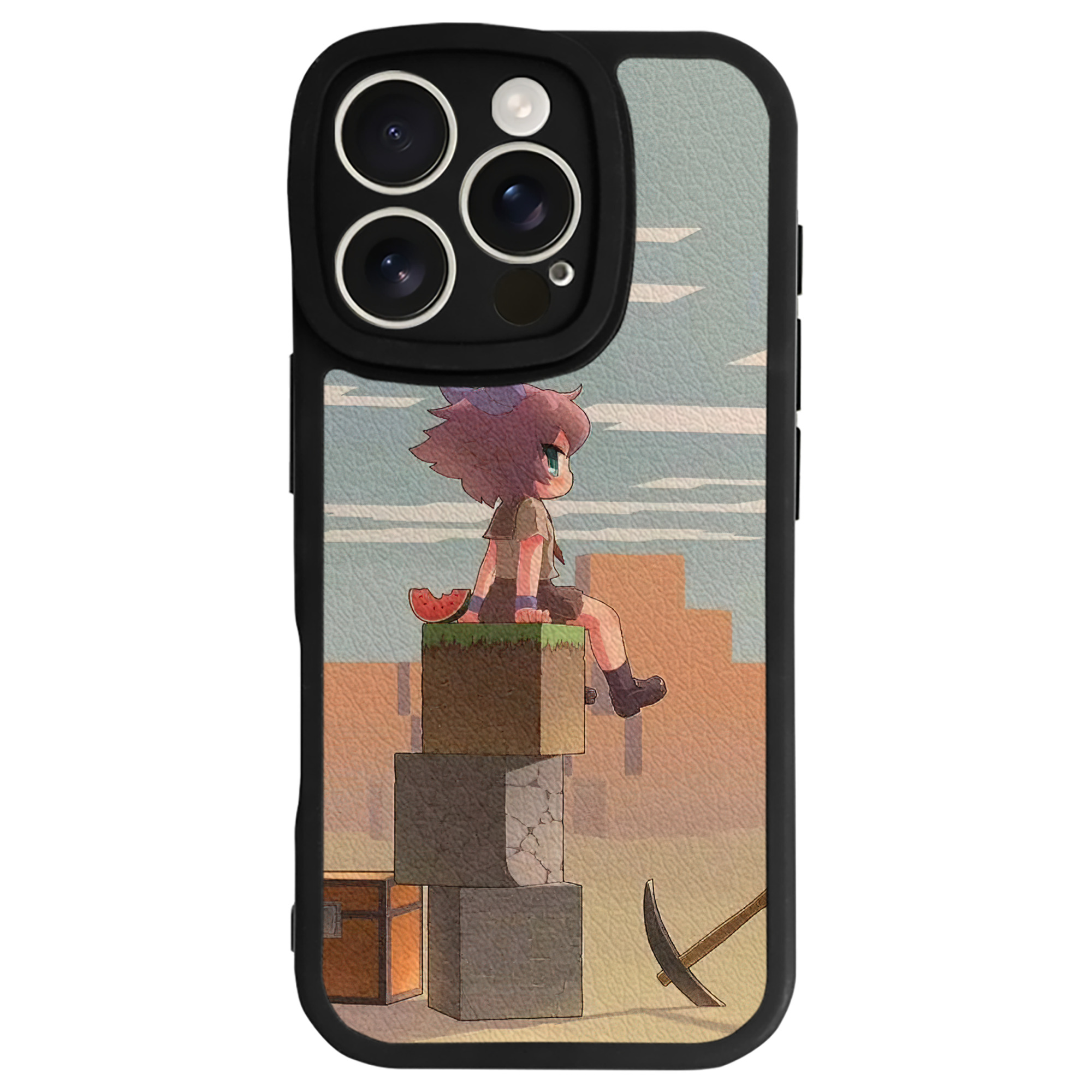 （画像用） マインクラフト ブロックの世界 Minecraft MC Block world 【iPhone 16シリーズ対応】シリコンスマホケース（レザー調） 材質：シリコン